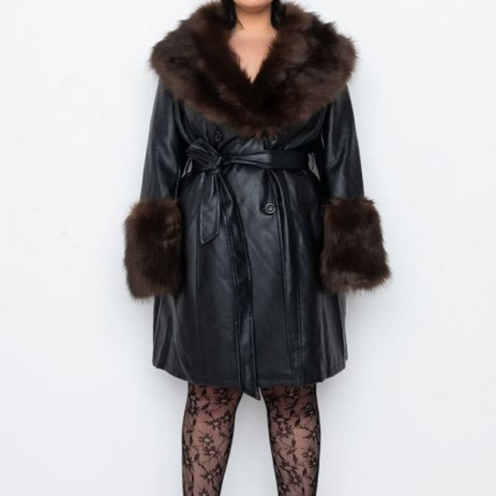 PLUS AZALEA WANG READY OR NOT FAUX FUR ACCENT MOTO TRENCH